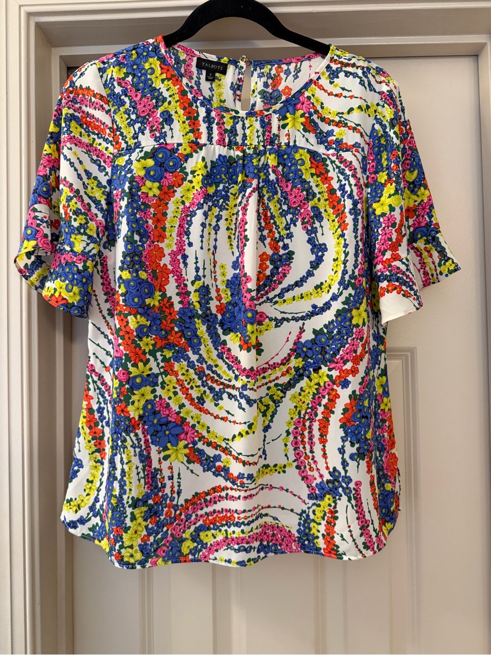 Talbots Small Colorful Ditsy Vibrant Floral Short Sleeve Blouse